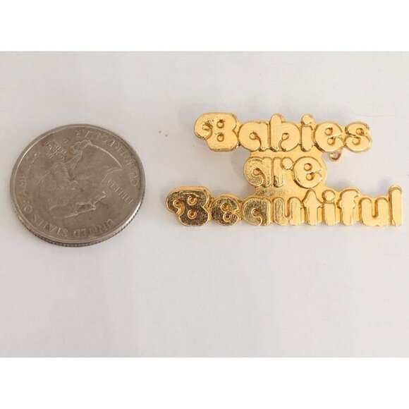 Vintage Gold Tone Babies Are Beautiful Pin Brooch Statement Letter - Picture 3 of 3